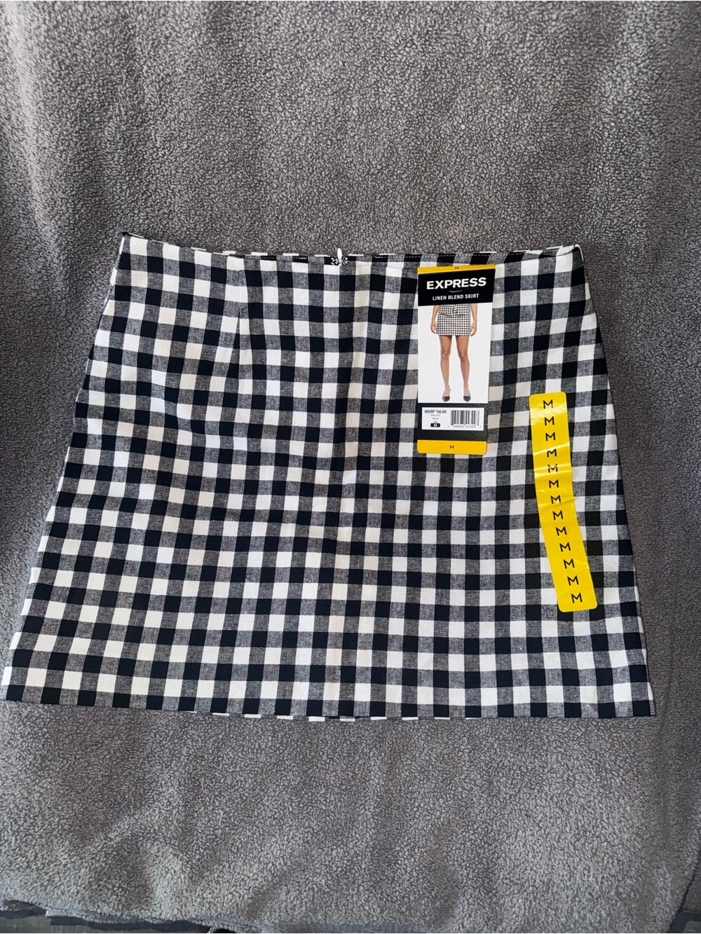 Express Black and White Gingham Linen-Blend Mini Skirt
